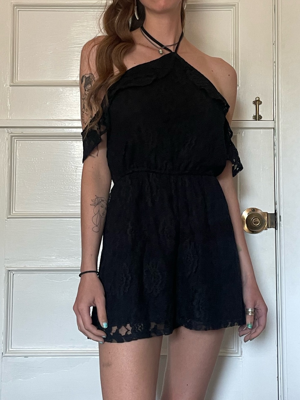 Black Lace Off-Shoulder Romper